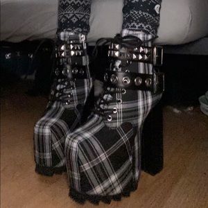 Dollskill plaid & leather platform heels (6 1/2 inches high!)